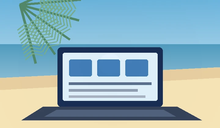 Laptop mit Reiseangeboten am Strand